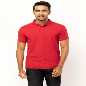 Red Mixed Cotton Polo Shirt
